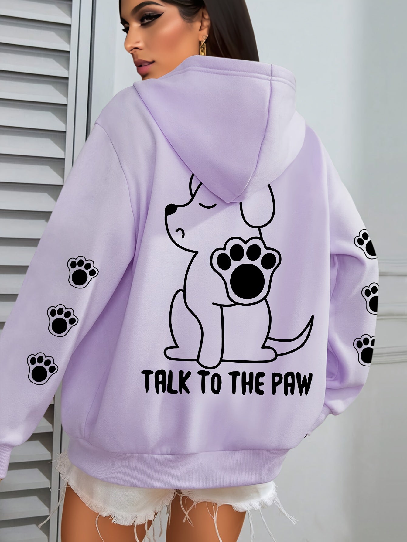 Plus Size Womens Cozy Dog Talk to The Paw Print Hoodie - Soft Drawstring Casual Hooded Sweatshirt for Winter and Fall - Comfortable Relaxed Fit, Long Sleeve, Pullover Design, and Fun Pet Lovers Graphic - Premium hoodies from Lizard Vigilante - Just $26.99! Shop now at Lizard Vigilante