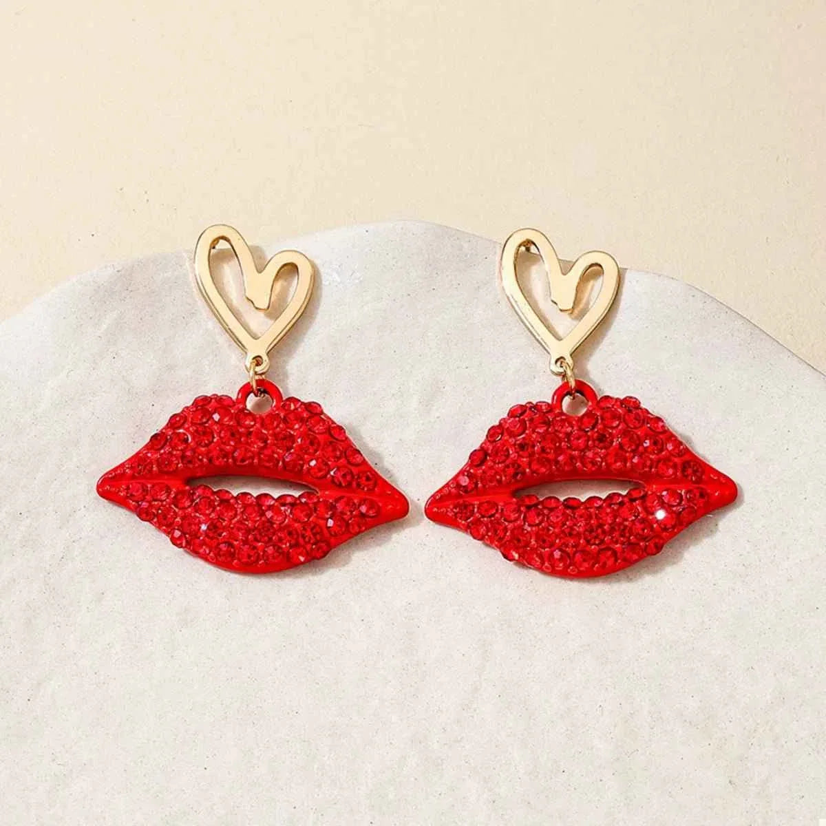 Rhinestone Lip Earrings and Necklace Jewelry Set