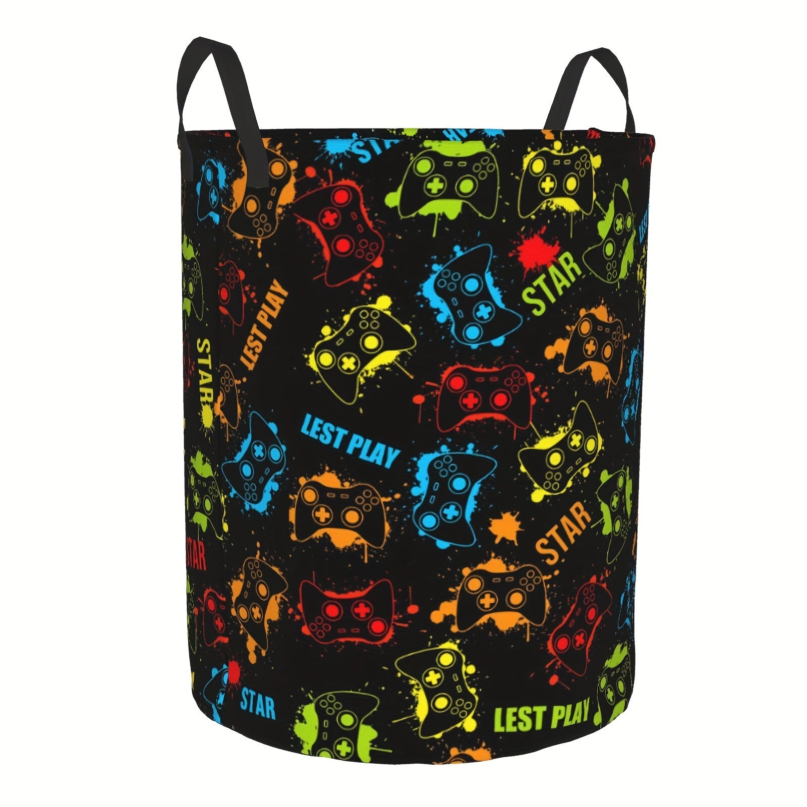 Gamer Laundry Basket with Handles - Casual Polyester Round Gamepad Storage Hamper for Bedroom, Gaming Room Decor, Dirty Clothes Organizer - Premium  from Lizard Vigilante - Just $15.99! Shop now at Lizard Vigilante