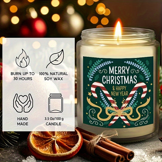 Christmas Themed Scented Candle in Glass Jar, Lavender Soy-Beeswax Blend, 3.5 oz, Hand-Poured with Single Wick, Ideal for Holiday Decor, Christmas Gifting, Festive Ambience & Home Aromatherapy - Comes with Bow Embellishment