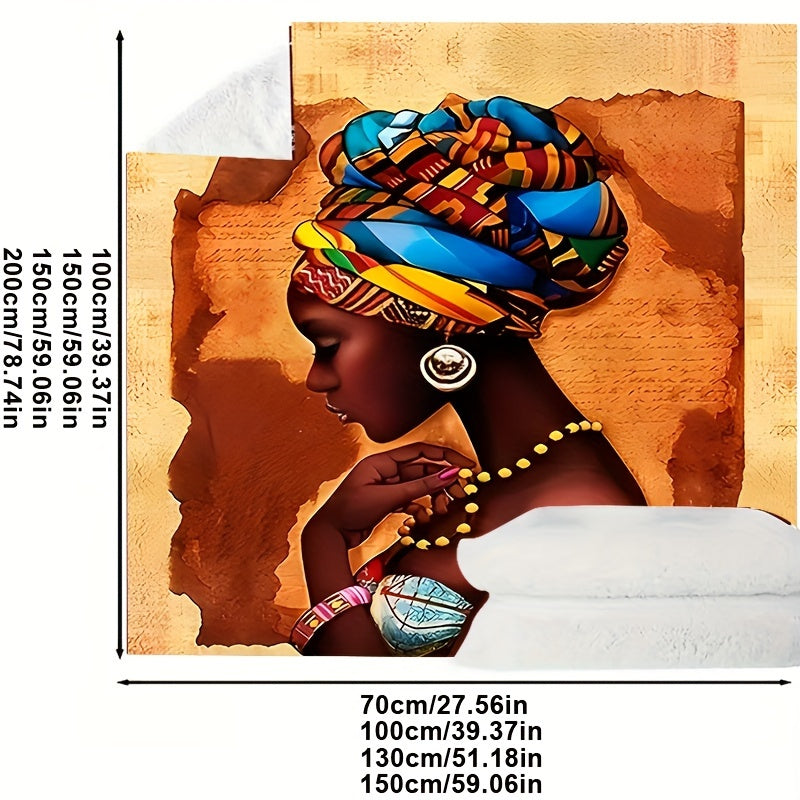 1pc Soft & Warm Flannel Blanket - Vibrant African Woman Pattern, Multi-Purpose Throw Blanket for Couch, Sofa, Office, Bed, Camping, Travel - Cozy Gift for All Seasons, Indoor and Outdoor Use