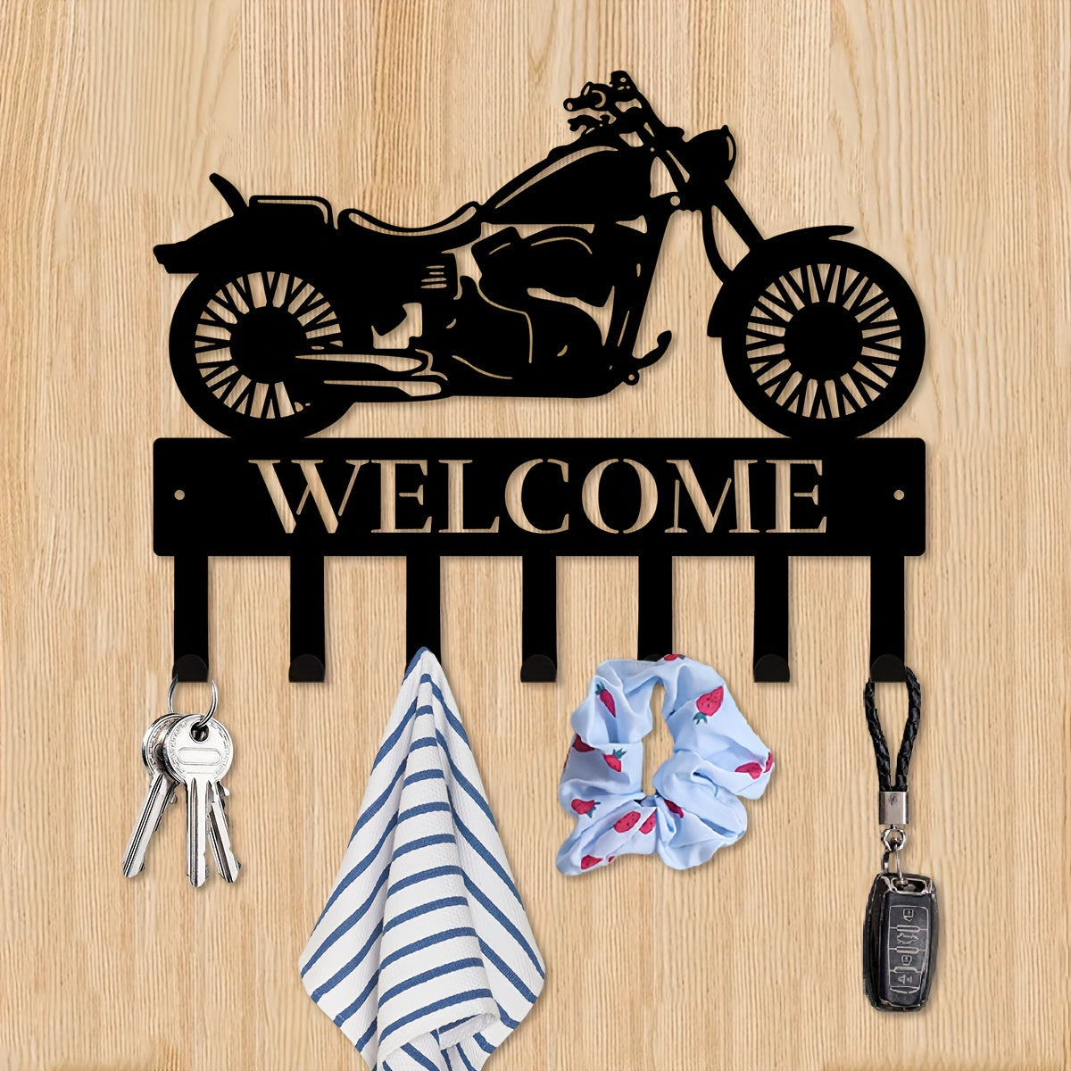 1pc Heavy-Duty Iron Motorcycle Biker Sign - Decorative Metal Wall Art with Coat Hooks for Garage, Entryway, and Home Decor - Rust-Resistant, Wall-Mounted, and Space-Saving Design, Perfect for Room Decor - Premium Home Decor from Lizard Vigilante - Just $24.88! Shop now at Lizard Vigilante