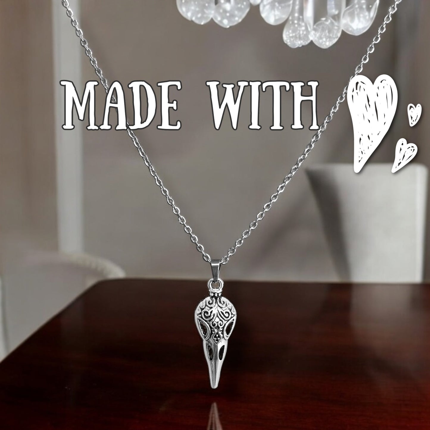 Bird skull necklace stainless steel