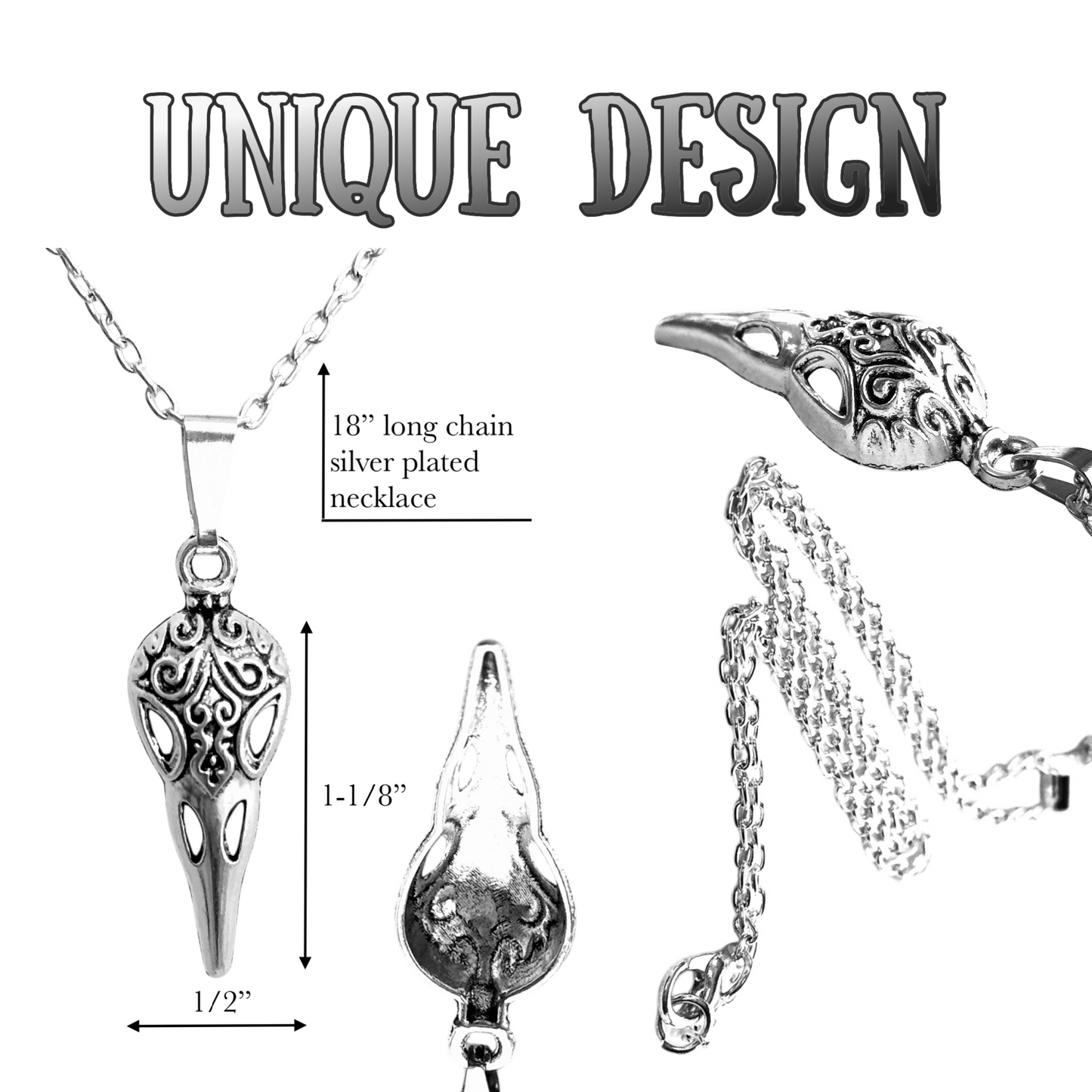 Crow skull necklace silver