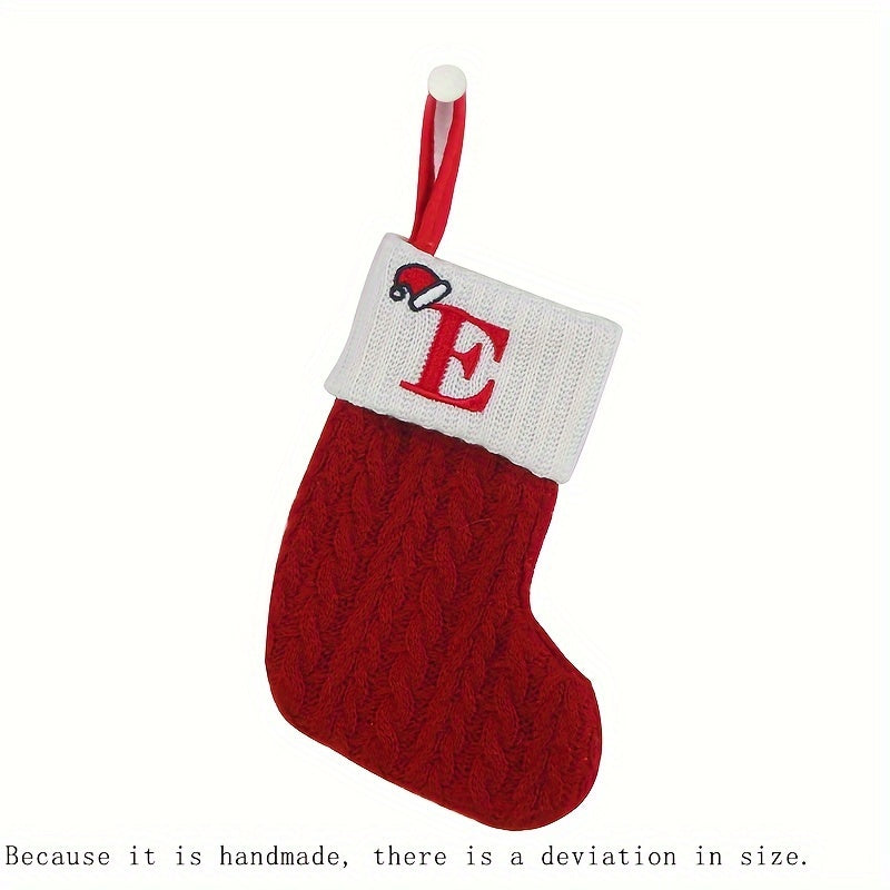 1pc Knitted Christmas Socks Stocking Gift Bag - Embroidered Alphabet, Candy Design, Scene Decor, Room Decor, Home Decor, Holiday Party Decor, Festive Gift Idea for Family and Friends