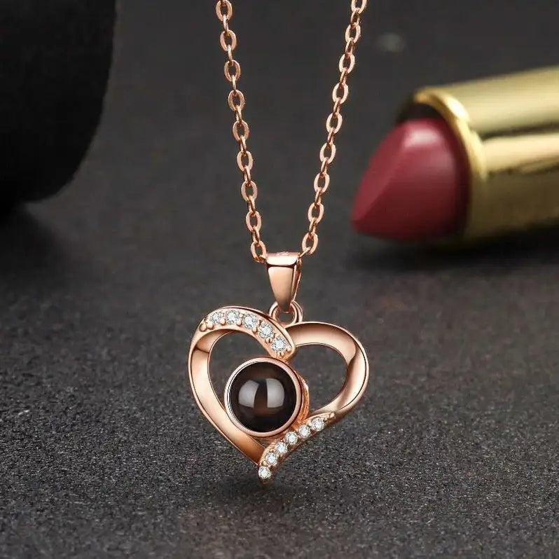 925 Silver Necklace Female Personality Projection Color Photo I Love You  Language Gifts