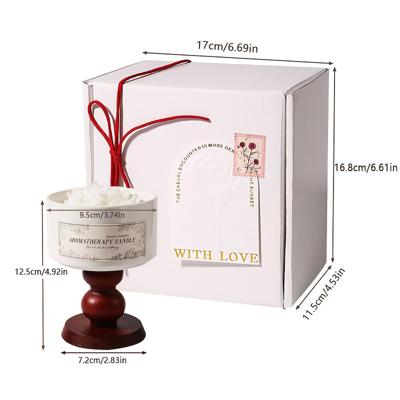 Luxury Soy Wax Scented Candle - 5.3oz Rose, Lavender, Gardenia | Elegant Gift Box for Christmas, Birthdays & Graduations | Home Decor with Ceramic Container & Wooden Base