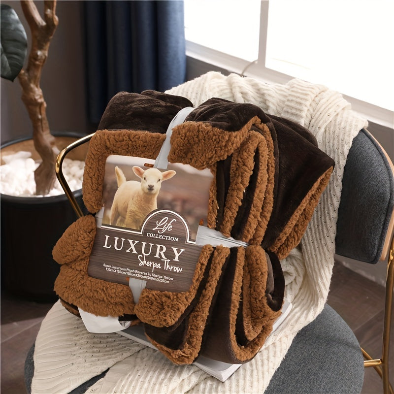 1pc Cozy Double Layer Sherpa Blanket for All Seasons - Perfect for Bed, Sofa, Camping and More!