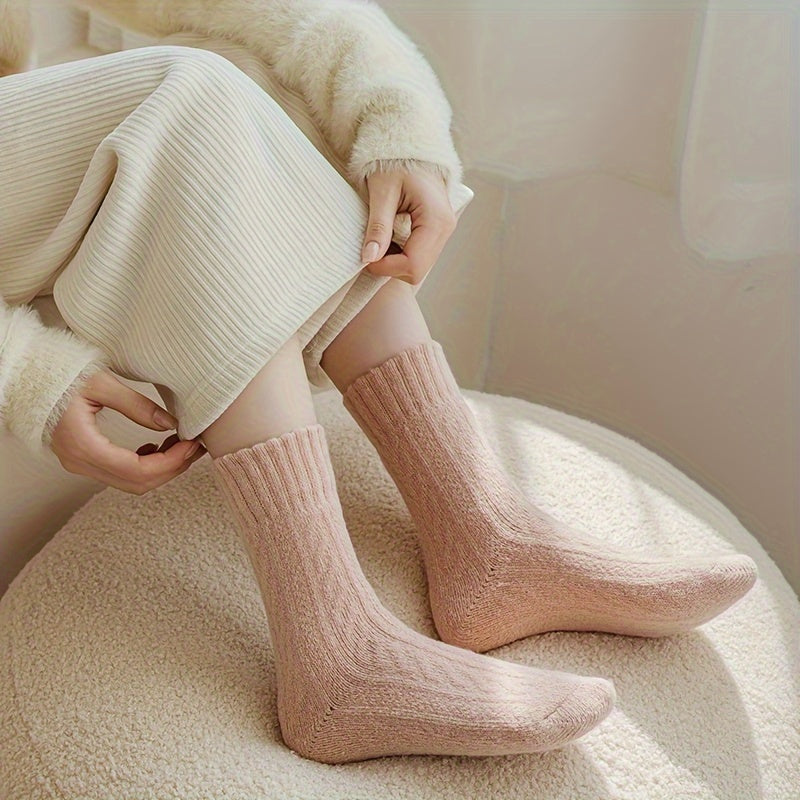 4 Pairs Thickened Socks, Warm & Comfy Terry Mid Tube Socks, Women's Stockings & Hosiery