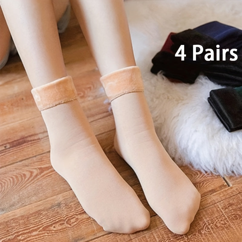 4 Pairs Snow Socks With Plush Lined, Thickened Warm Floor Socks, Winter Cold Cold Warm Socks