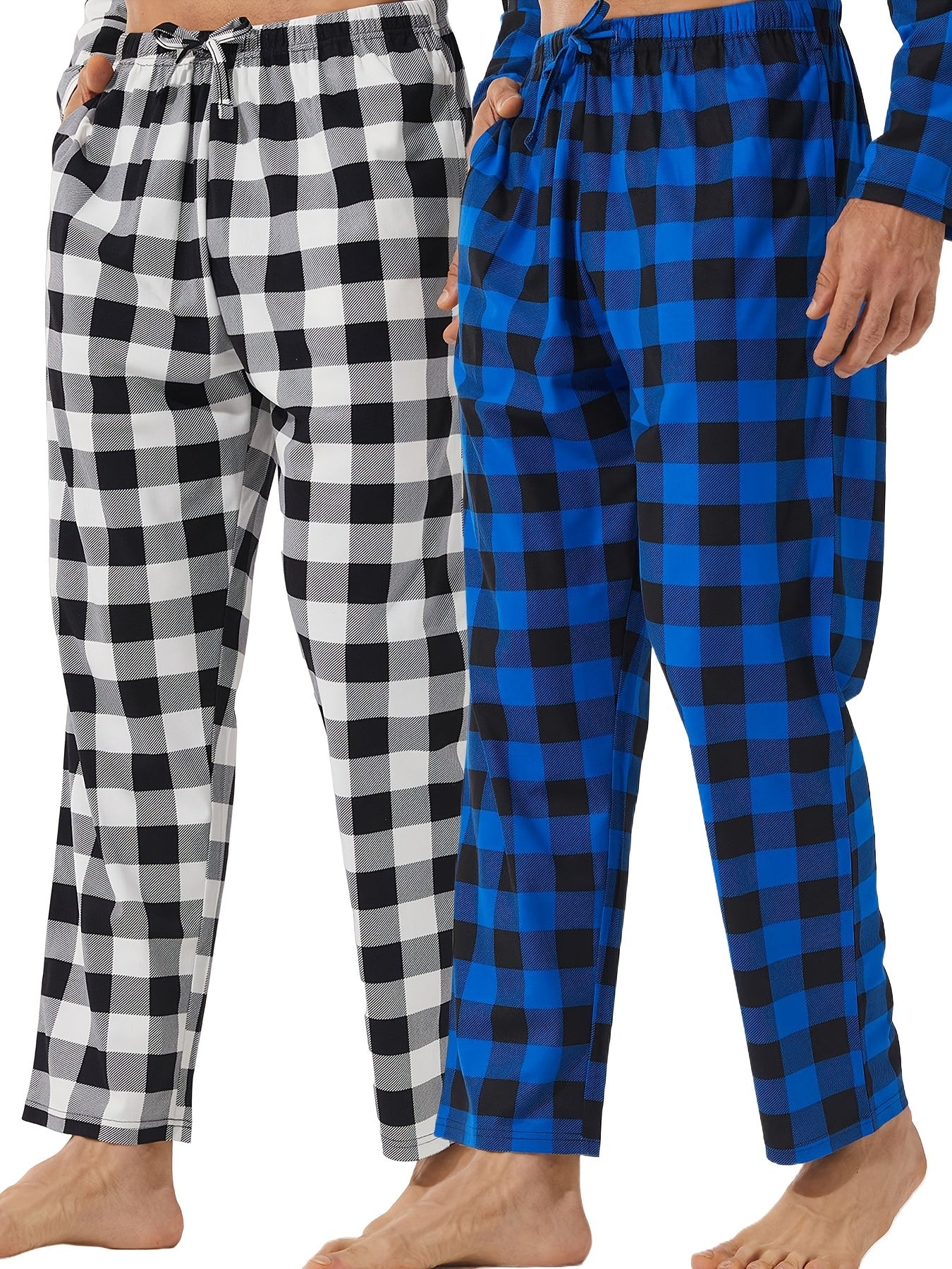 LANBAOSI Men's Plaid Print Sleep Pants – 2/3-Pack Casual Drawstring Waist Lounge Pants, Slight Stretch, Knit Fabric Regular Fit for Spring/Fall - Premium pajama pants from Lizard Vigilante - Just $32.99! Shop now at Lizard Vigilante