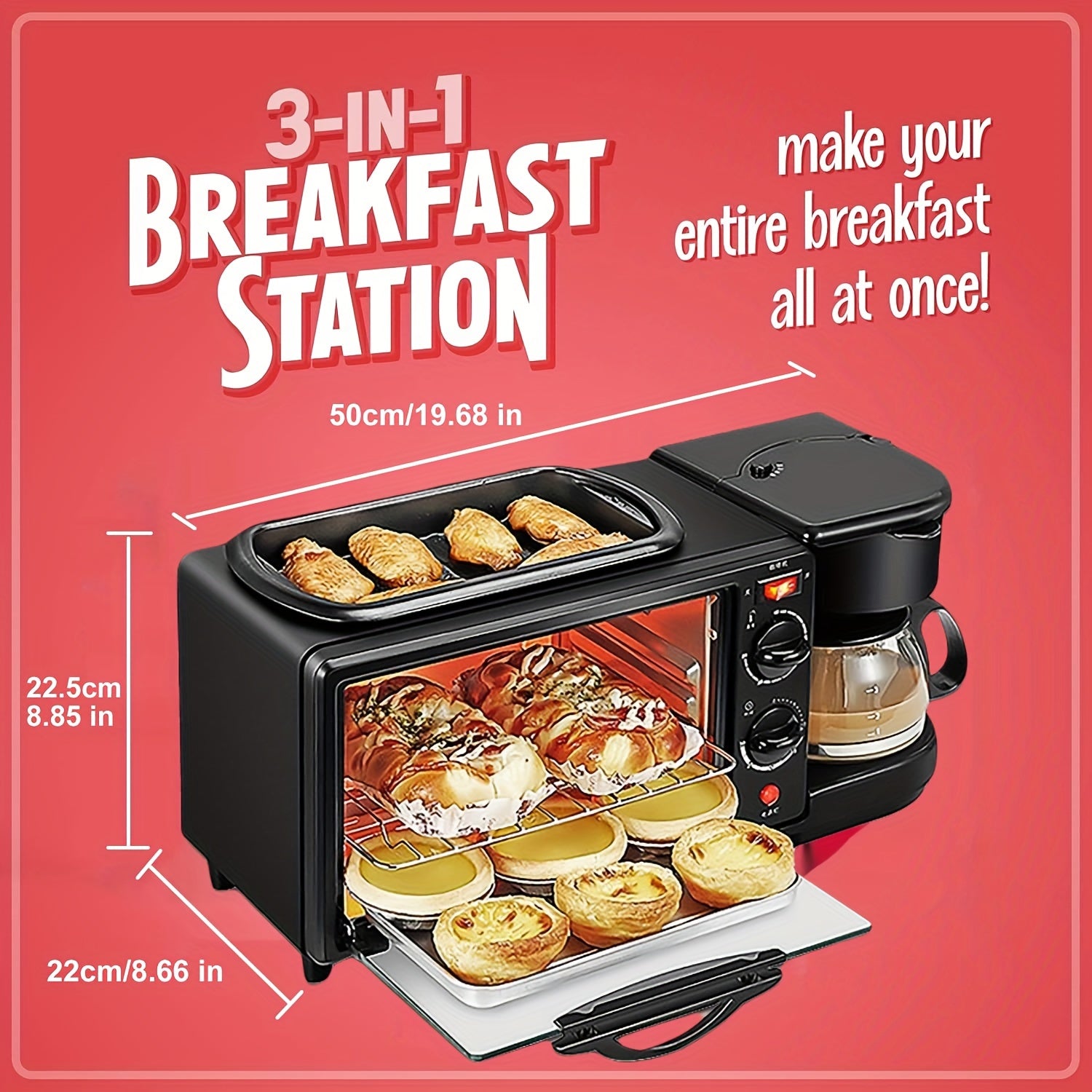 Nostalgia 3-in-1 Breakfast Station - Includes Coffee Maker, Non-Stick Griddle, And 4-Slice Toaster Oven - Versatile Breakfast Maker With Timer - Premium  from Lizard Vigilante - Just $109.99! Shop now at Lizard Vigilante