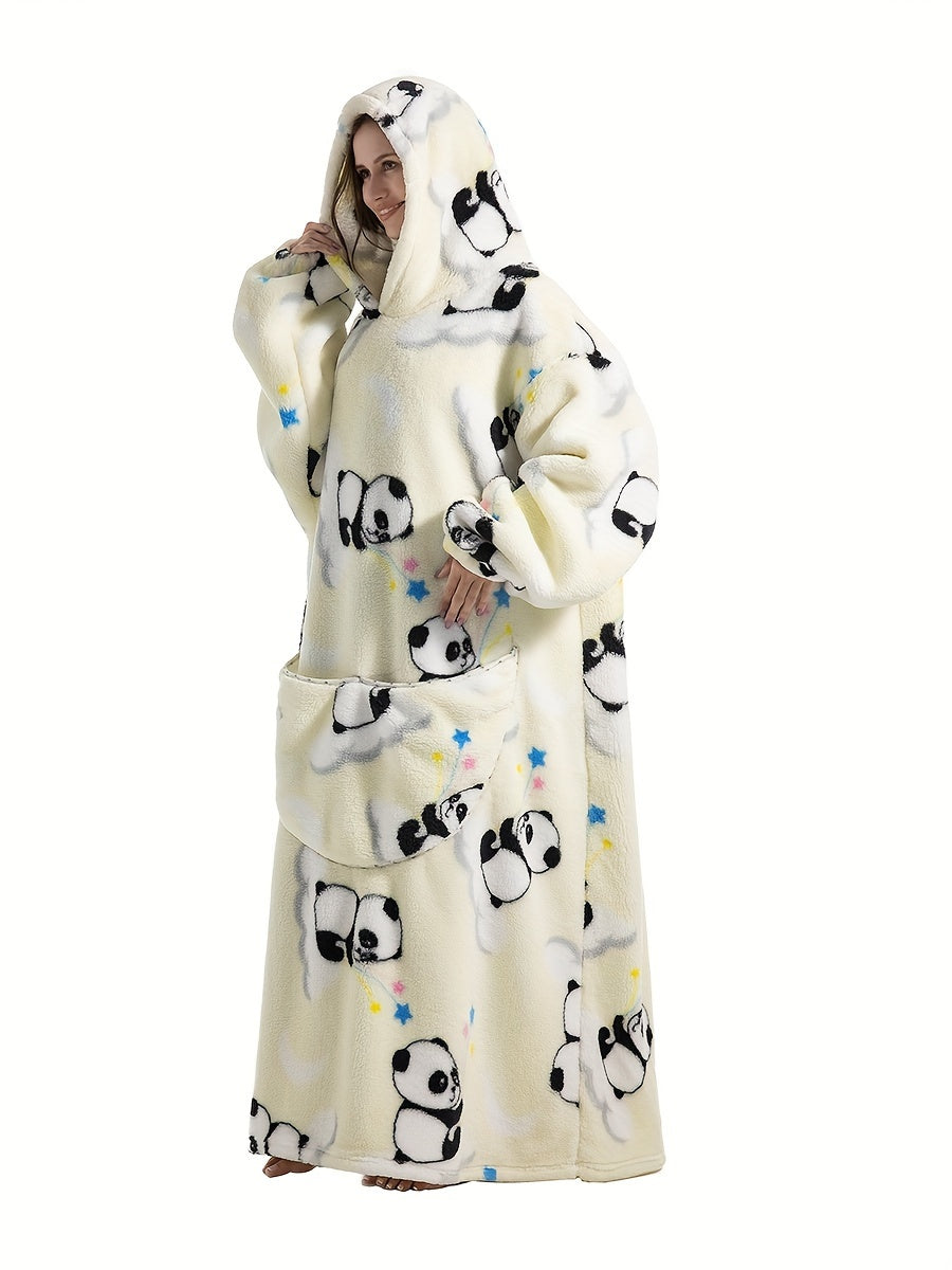 Plus Size Pumpkin Print Flannel Blanket Hoodie - Soft, Cozy, Plush, Hooded, Winter Outwear for Women with Halloween Theme