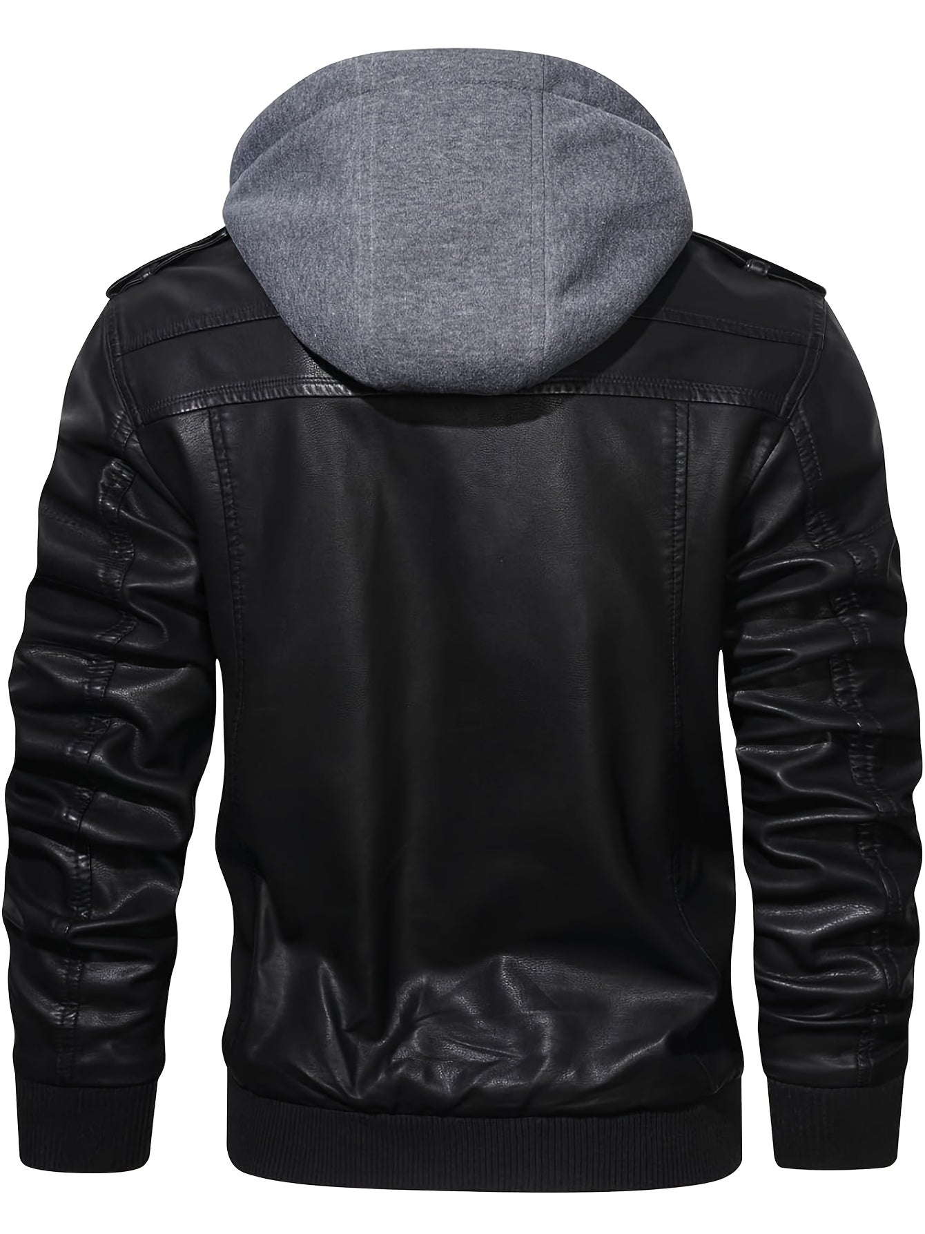 Men's PU Leather Hooded Jacket – Casual Zippered Long Sleeve with Pockets, Solid Color, Regular Fit - Premium jacket from Lizard Vigilante - Just $69.88! Shop now at Lizard Vigilante