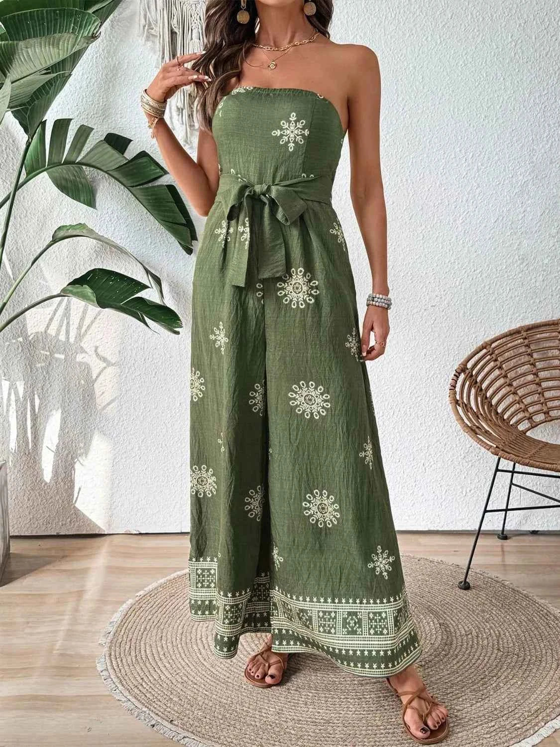 Printed Wide : Leg Tube Jumpsuit