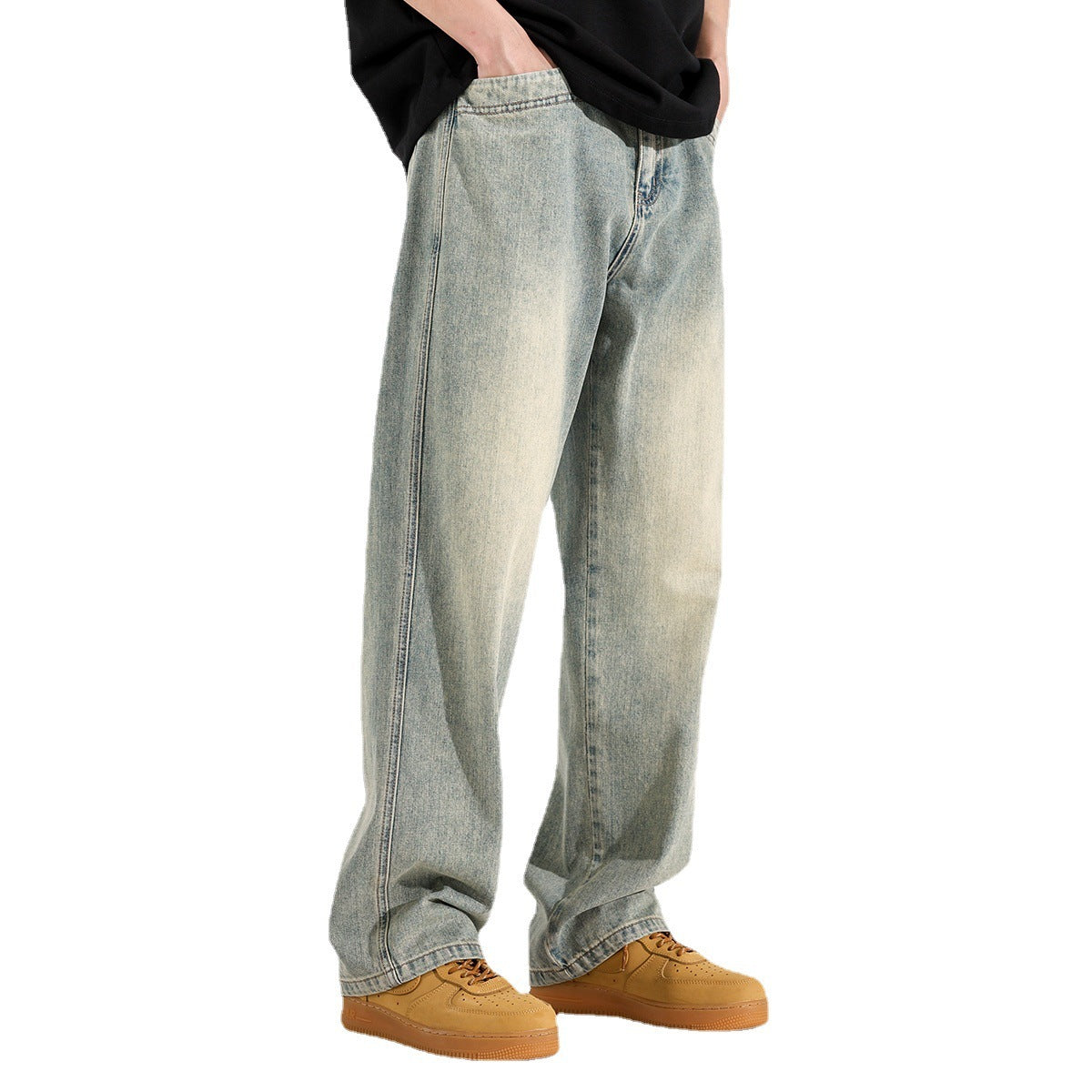 Yellow Mud Dyed Straight Jeans For Men