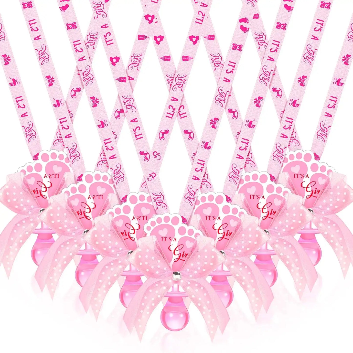 XunYee 36 Pcs Baby Shower Necklace Gender Reveal Pacifier Necklaces Cute Feet Acrylic Baby Pacifiers Necklaces for Baby Shower Funny Pacifiers for Babies Party Favors(Pink)