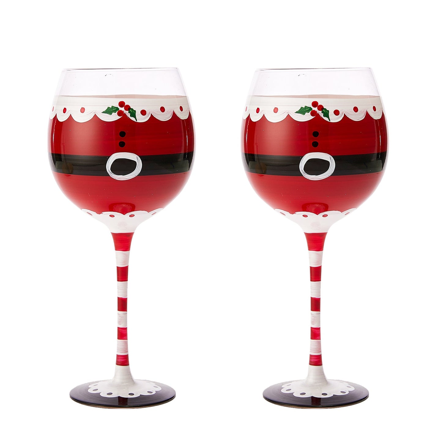 Santa's Elf Stemmed Wine & Water Glasses - Set of 2 - Shining Red & Black, 9" H - Christmas & Holiday Parties Glassware - Xmas Tree - Set of 2, 17.5oz - Santa Festive Glass - Great Gift!