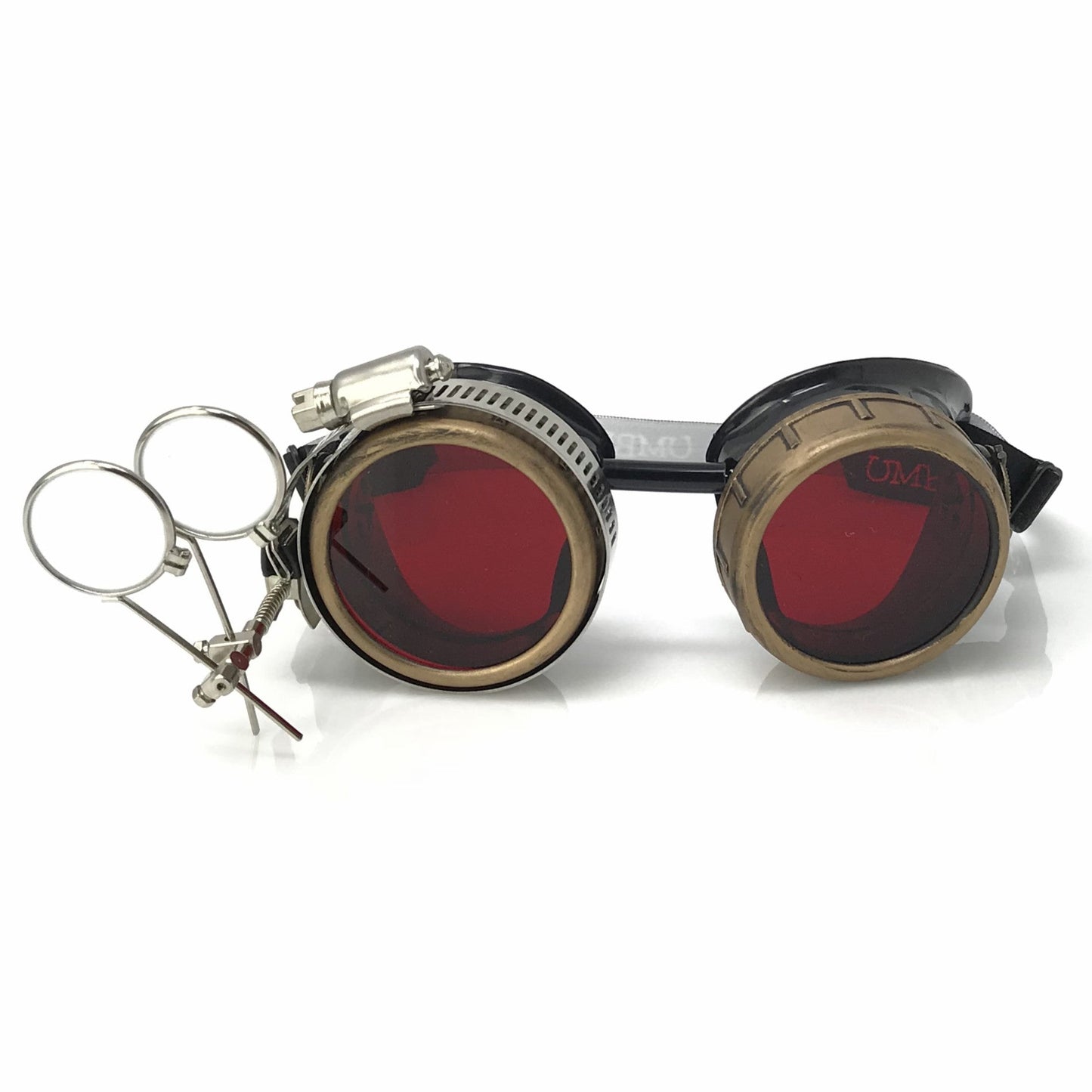 Steampunk Goggles with magnifying loupes red lenses