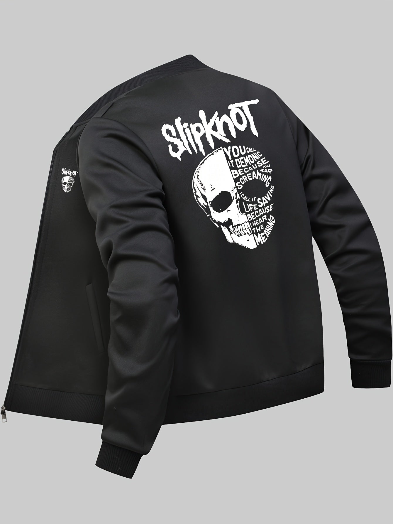 Slipknot Graphic Print Casual Jacket – Men's Polyester Knit Baseball Collar Jacket with Zipper Closure and Pockets, All-Season Athletic Outerwear - Premium jacket from Lizard Vigilante - Just $46.88! Shop now at Lizard Vigilante