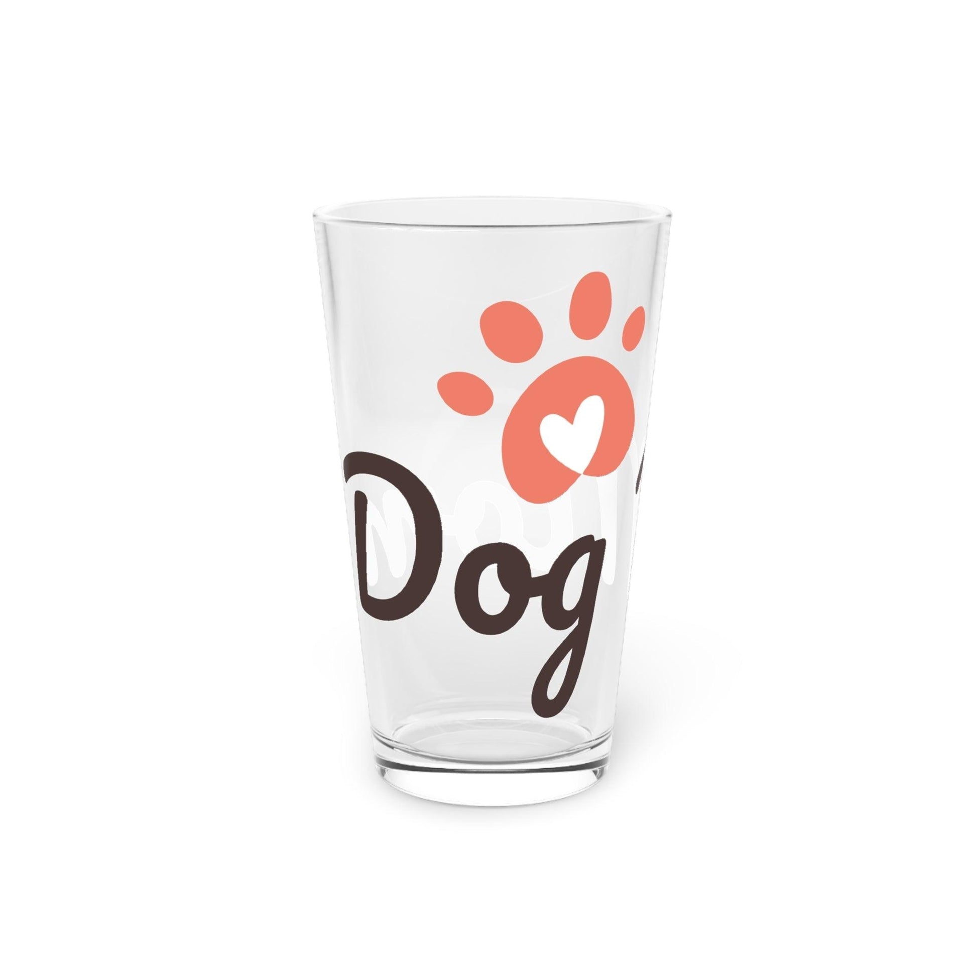 Dog Mom with Puppy Paw Heart Pint Glass, 16oz - Lizard Vigilante