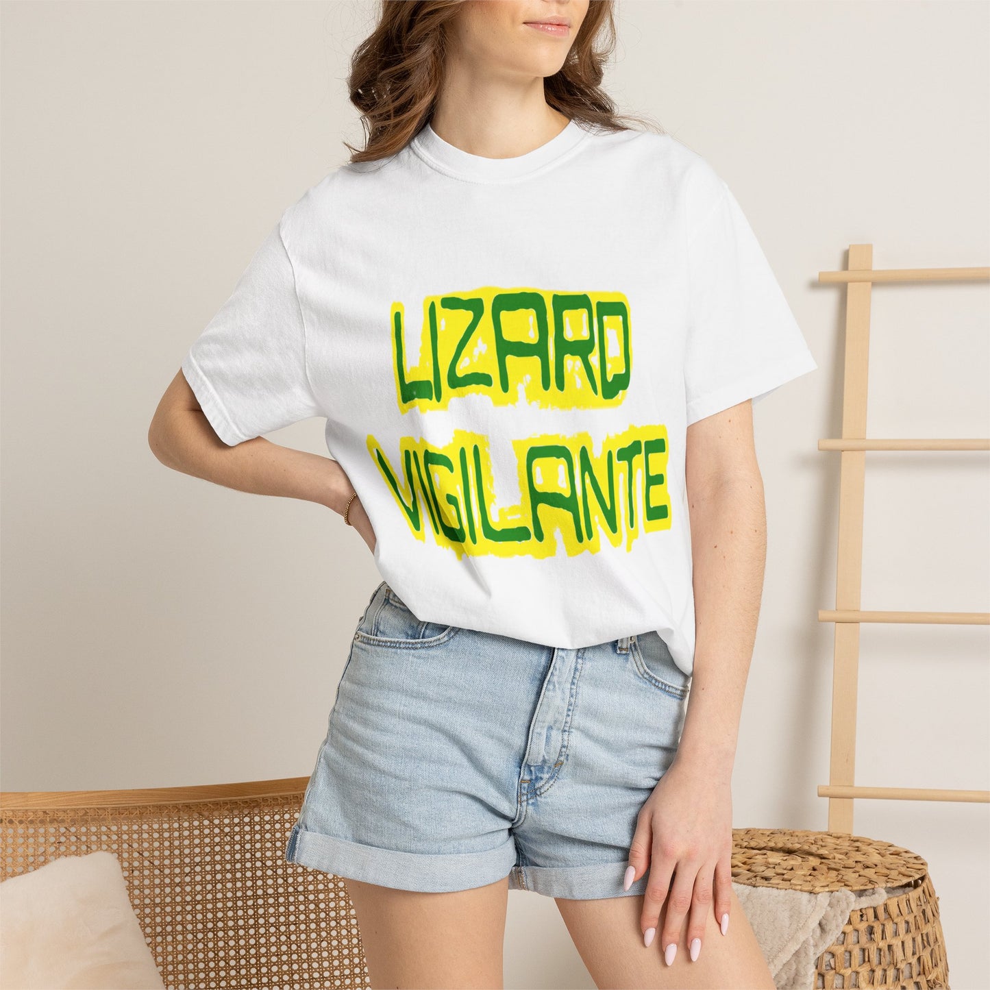 Lizard Vigilante Graphic T-Shirt — Bold Green & Yellow Streetwear Tee