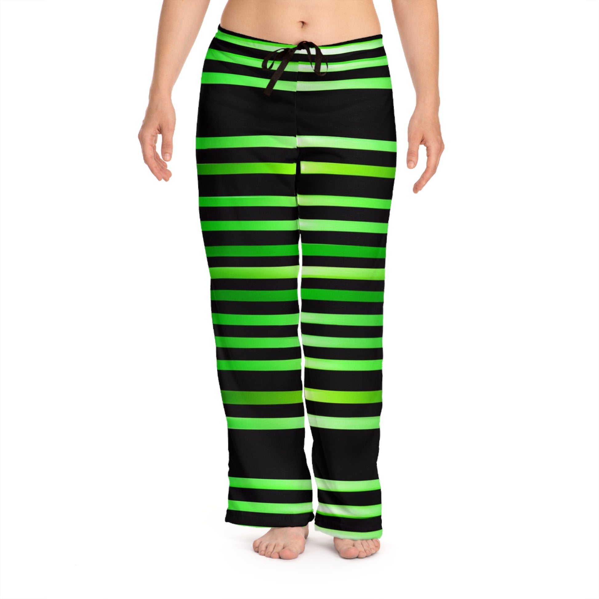 Women's Green & Gold White Lines at Black Pajama Pants - Lizard Vigilante