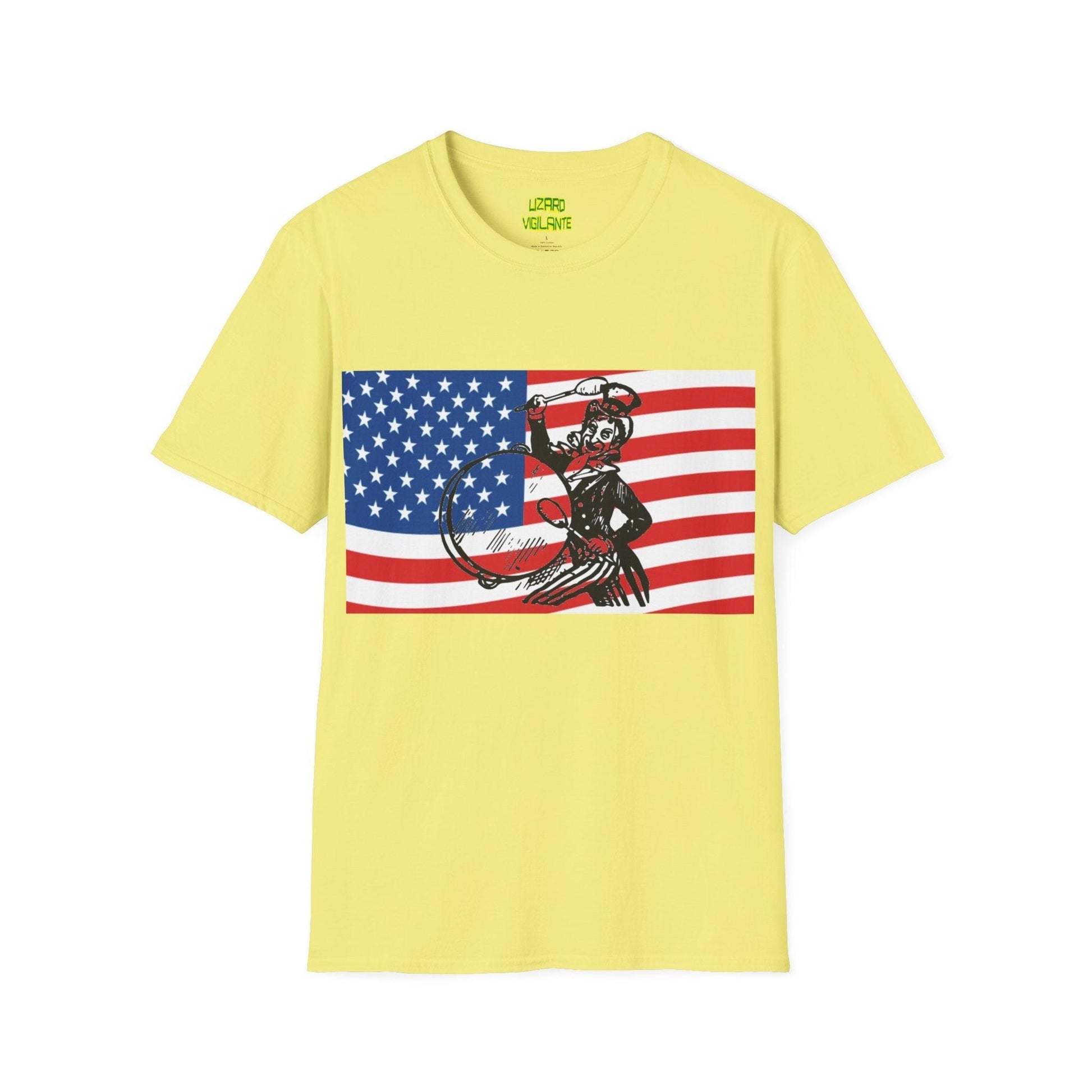 Uncle Sam Drummer American Flag Unisex Softstyle T-Shirt - Lizard Vigilante