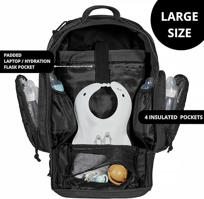 Phil & Jack Dad Diaper Bag Backpack, Baby Diaper Bag with Changing Station, Tactical Military Style, Womens Mens Diaper Bag (Black)