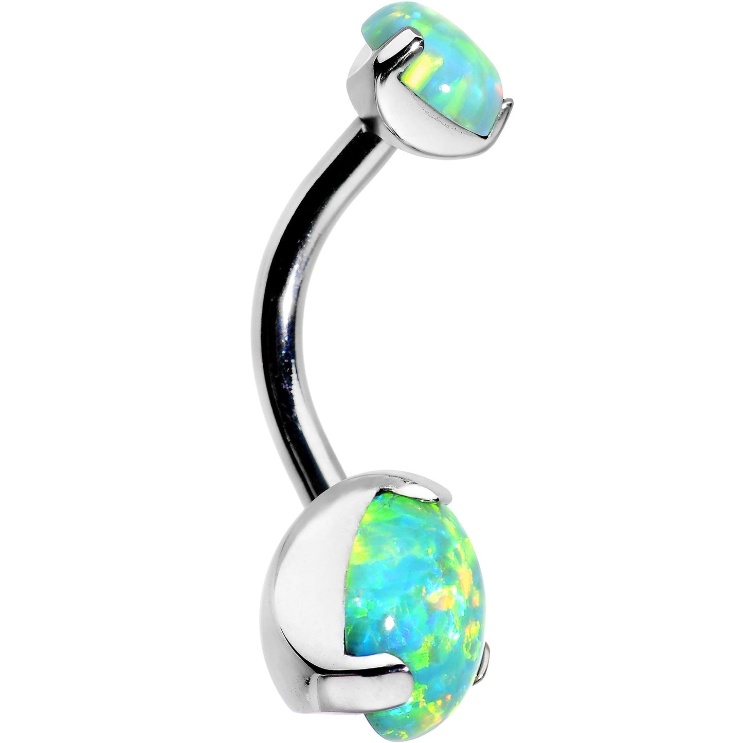 Double Green Synthetic Opal Internally Threaded Belly Ring 3/8