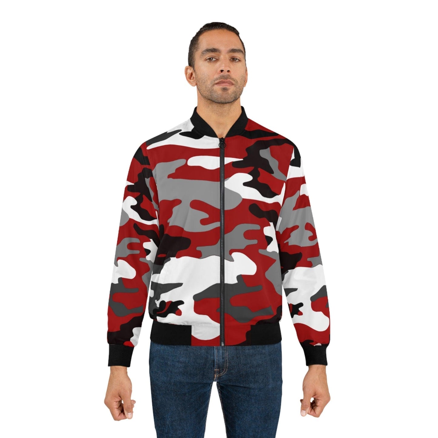 Red, Black, Gray, White Camouflage Men's Bomber Jacket - Lizard Vigilante