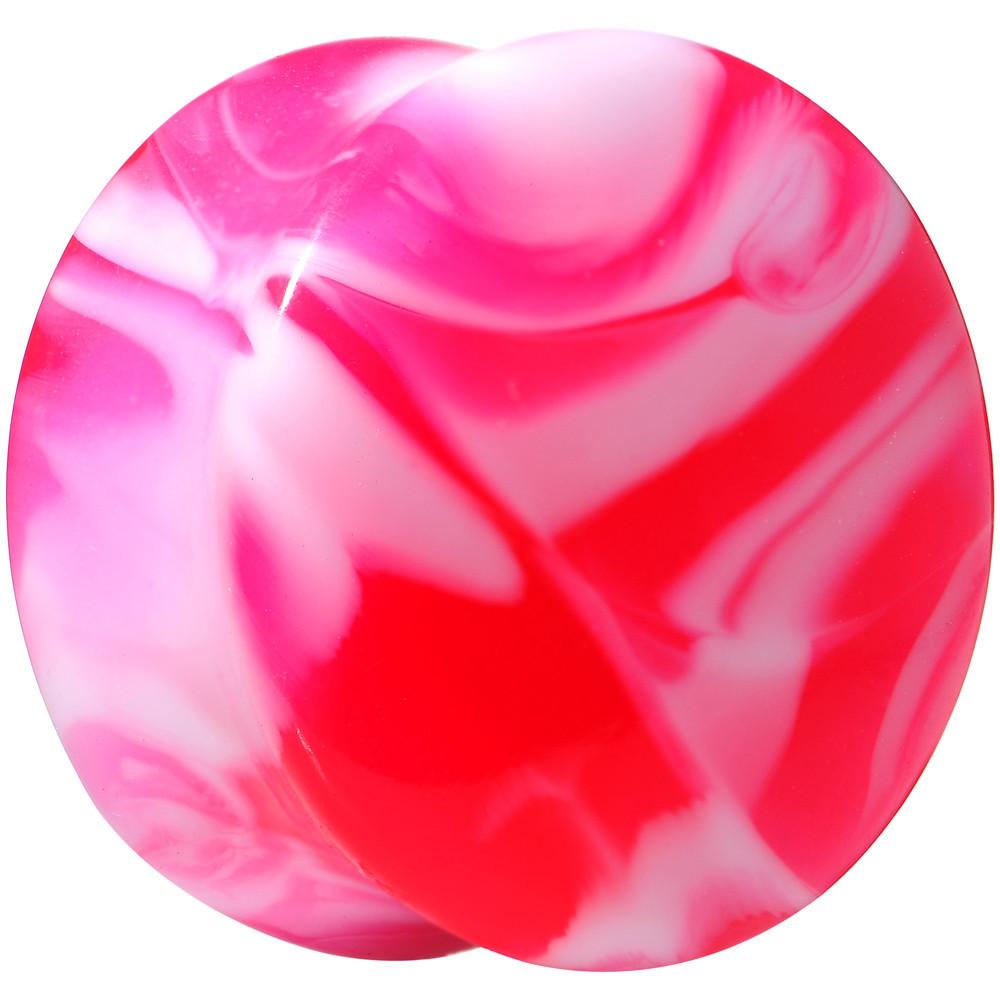 Acrylic Pink and White Marbled Saddle Plug 6G to 1 Inch