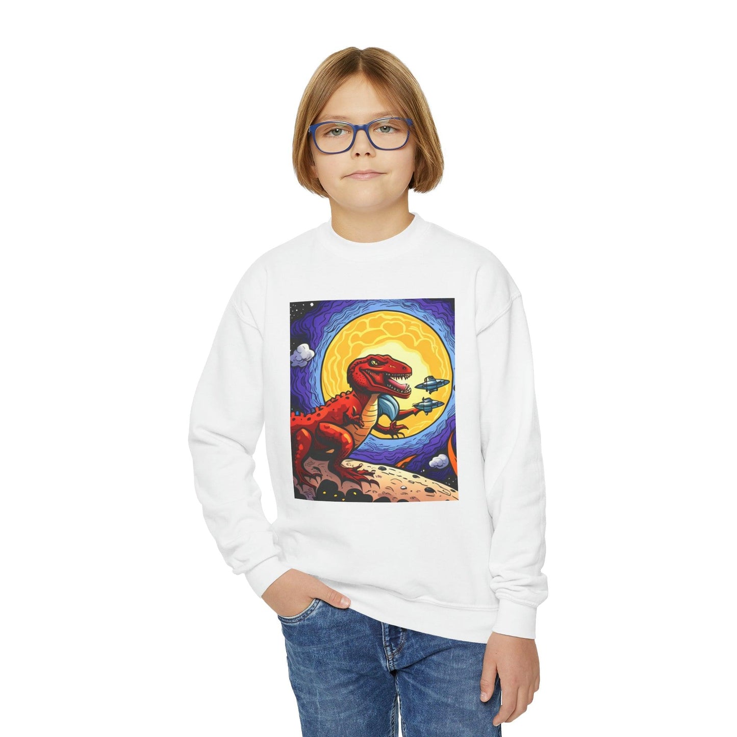 Space Rex Youth Crewneck Sweatshirt - Lizard Vigilante