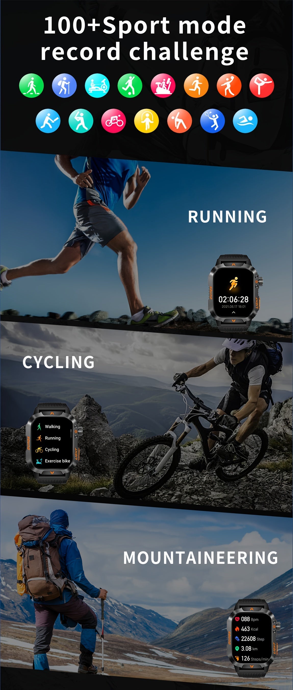 Rugged Outdoor Smartwatch | 2024's Ultimate Fitness Tracker For Android iPhone - Premium smart watch from Lizard Vigilante - Just $48.88! Shop now at Lizard Vigilante