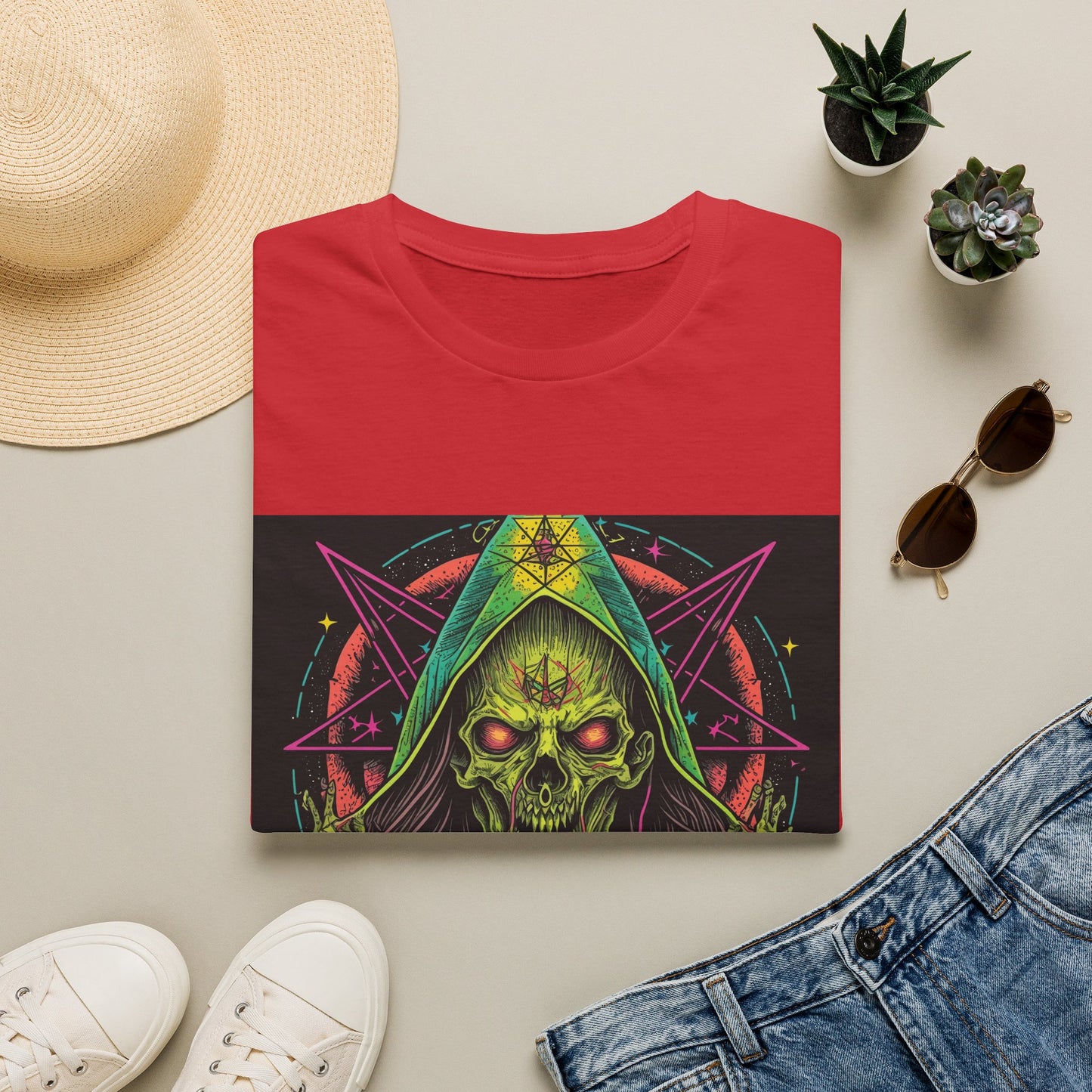 Hooded Skull T-Shirt — Neon Occult Graphic Tee