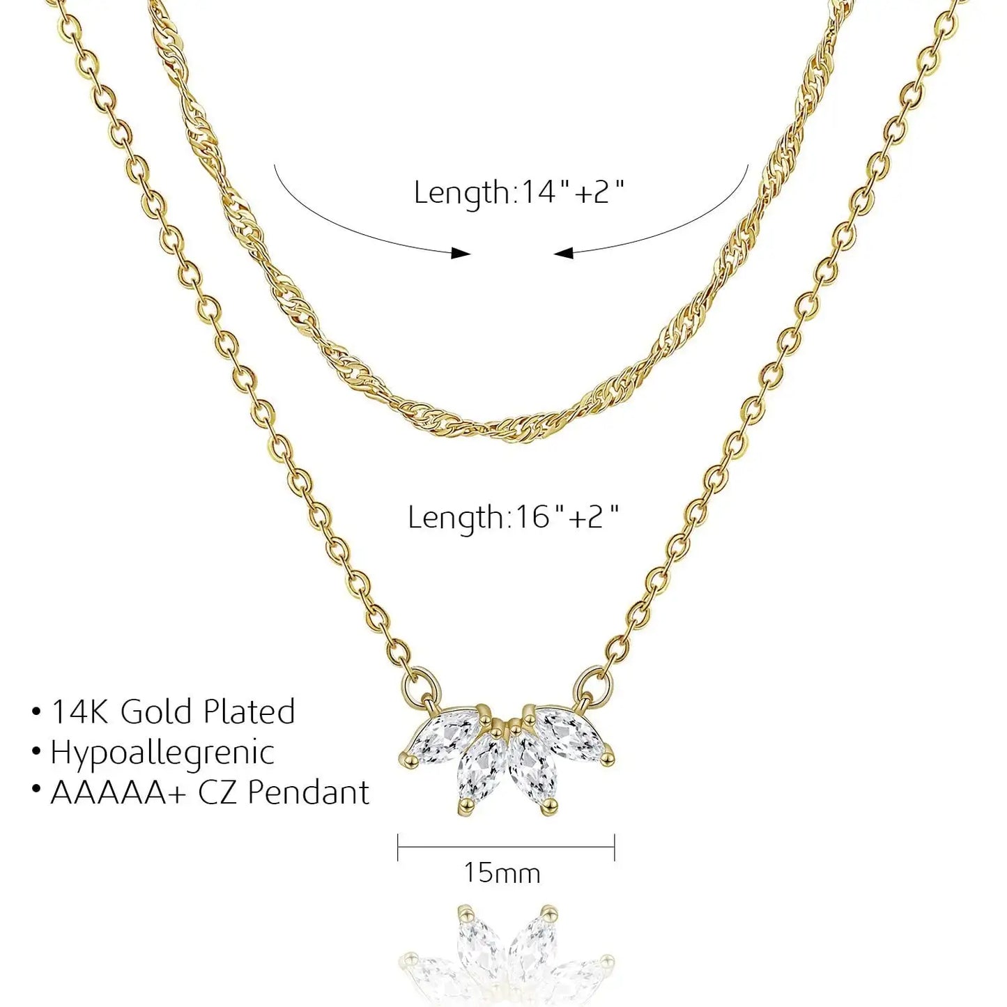 Women's Brass Gold Plated Inlaid Zircon Petal Double-layer Necklace