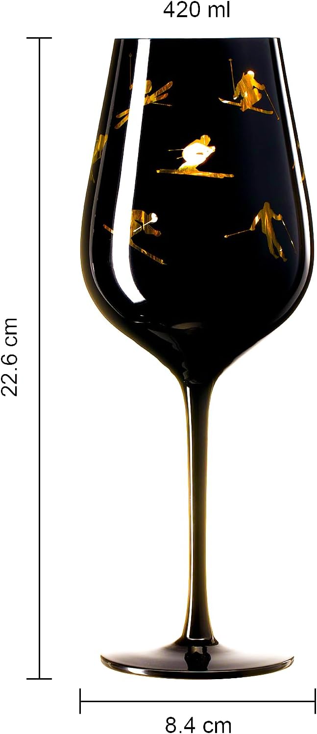 Crystal Stemmed Skiing, Apres Ski Skiier Wine Glasses Goblets - 1 Glass - 14oz