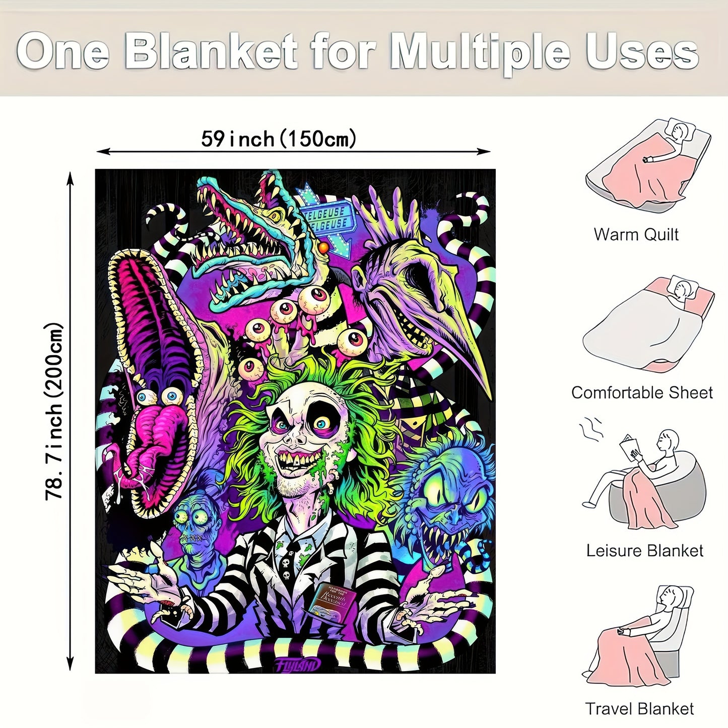 Beetlejuice Cozy Horror Monster Anime Print Flannel Blanket – Soft, Warm, and Reversible for Couch, Office, Bed, or Camping – Machine Washable, All-Season Gift - Premium blanket from Lizard Vigilante - Just $33.99! Shop now at Lizard Vigilante