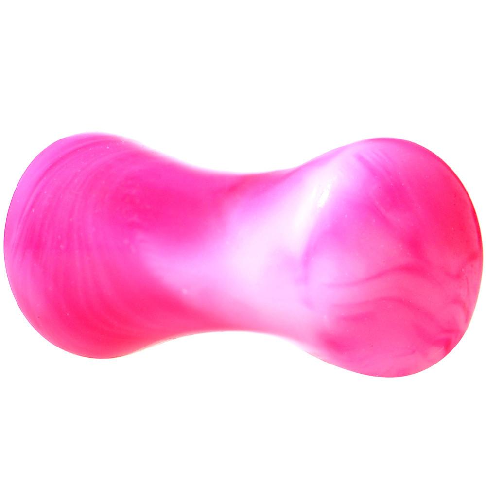 Acrylic Pink and White Marbled Saddle Plug 6G to 1 Inch