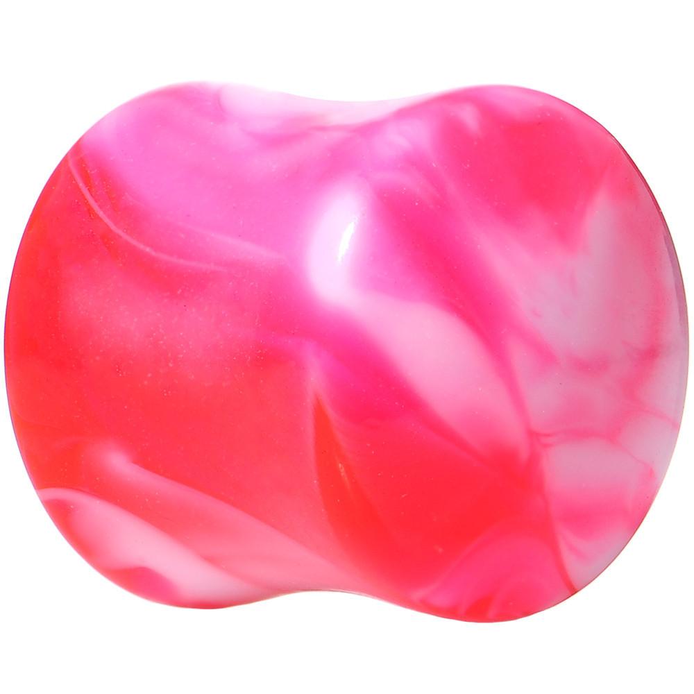 Acrylic Pink and White Marbled Saddle Plug 6G to 1 Inch