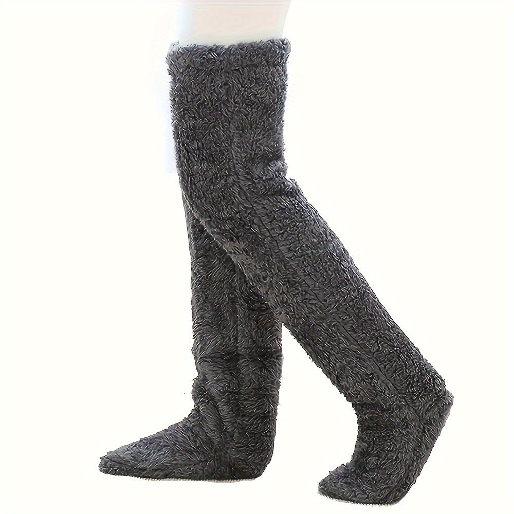 Cozy Couple's Thigh-High Fuzzy Socks - Warm, Durable Knit Over-The-Knee Stockings, Easy-Care Solid Hosiery