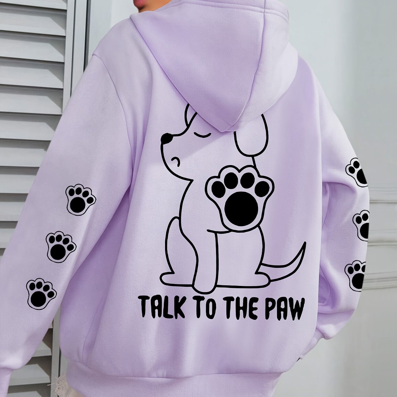 Plus Size Womens Cozy Dog Talk to The Paw Print Hoodie - Soft Drawstring Casual Hooded Sweatshirt for Winter and Fall - Comfortable Relaxed Fit, Long Sleeve, Pullover Design, and Fun Pet Lovers Graphic - Premium hoodies from Lizard Vigilante - Just $26.99! Shop now at Lizard Vigilante