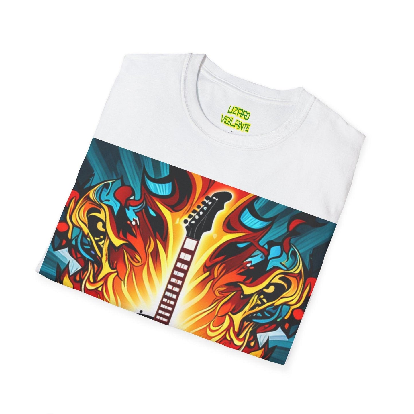 Electric Guitar Ablaze Unisex Softstyle T-Shirt - Lizard Vigilante