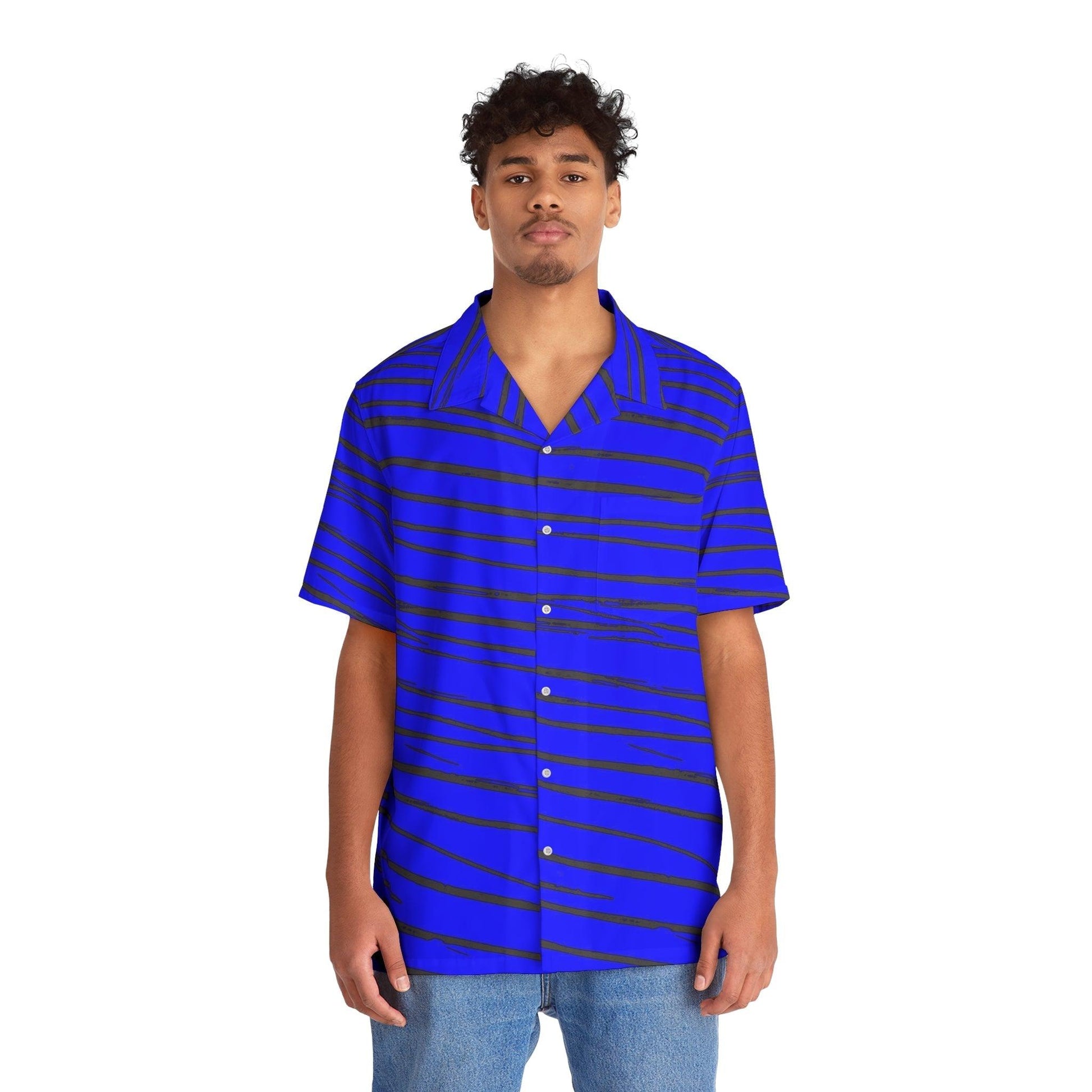 Black & Blue Strips Men's Hawaiian Shirt - Lizard Vigilante