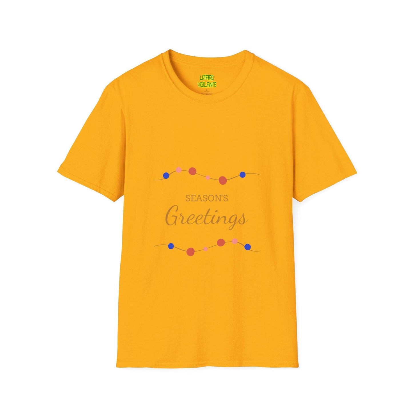 Season's Greetings with Strings of Lights Holiday Unisex Softstyle T-Shirt - Lizard Vigilante