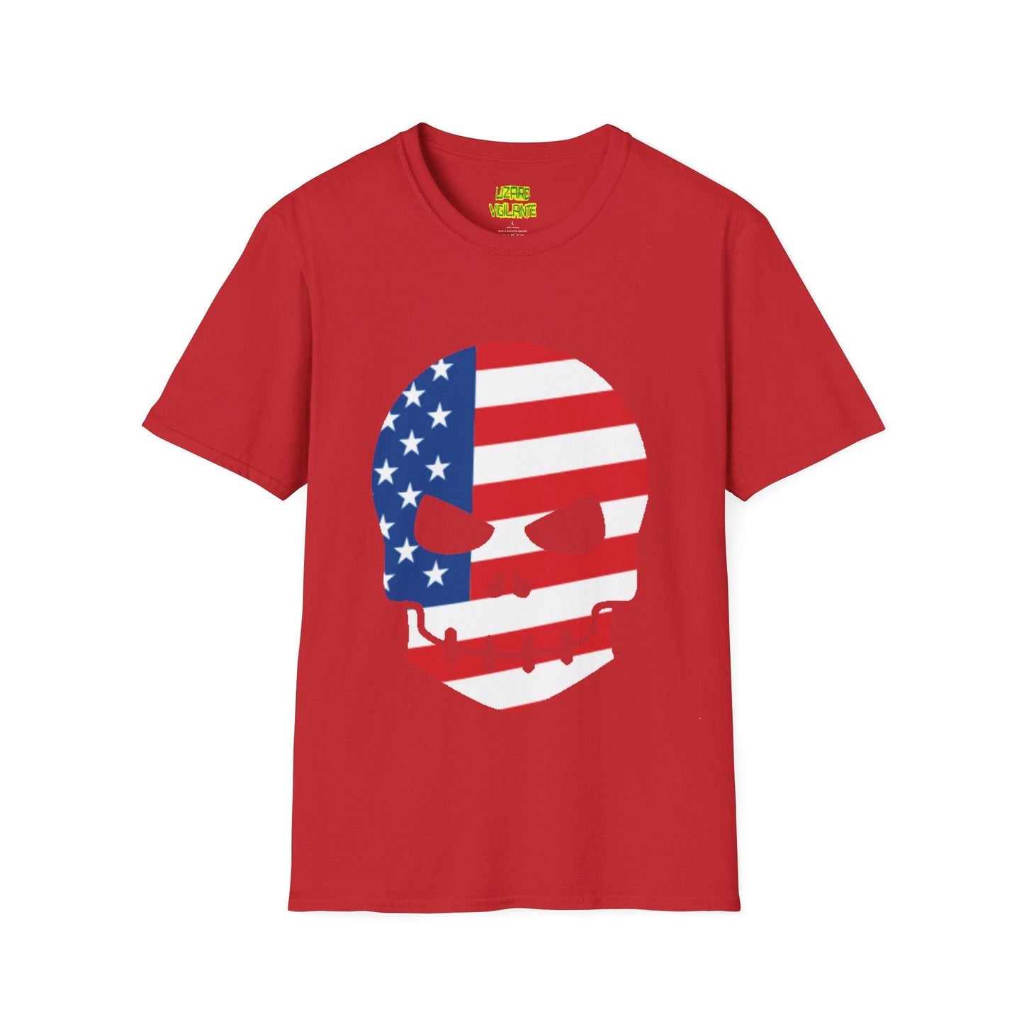 American Flag Skull Graphic Unisex Softstyle USA T-Shirt - Lizard Vigilante