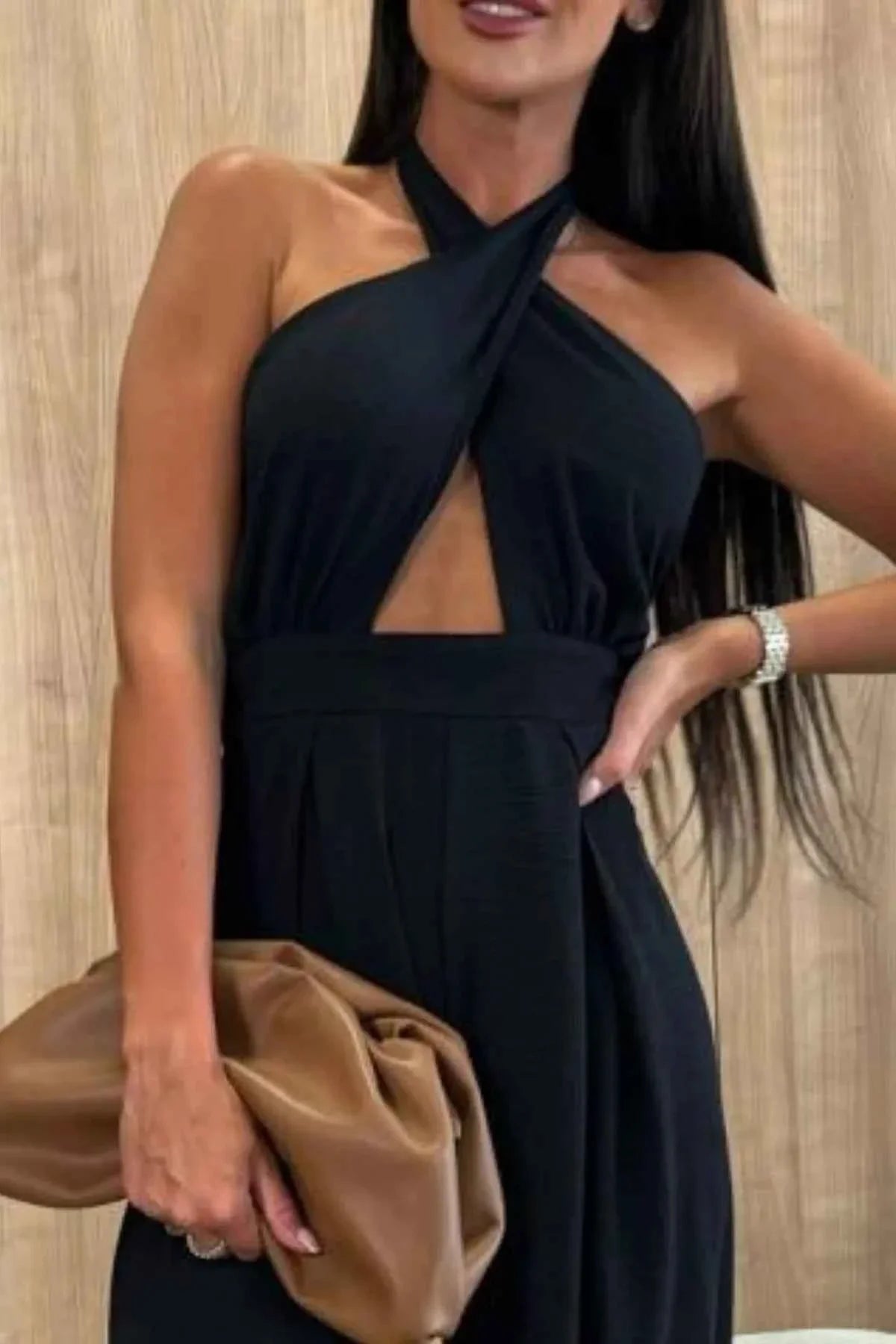 Halter Neck Wide Leg : With Keyhole Detail Jumpsuit