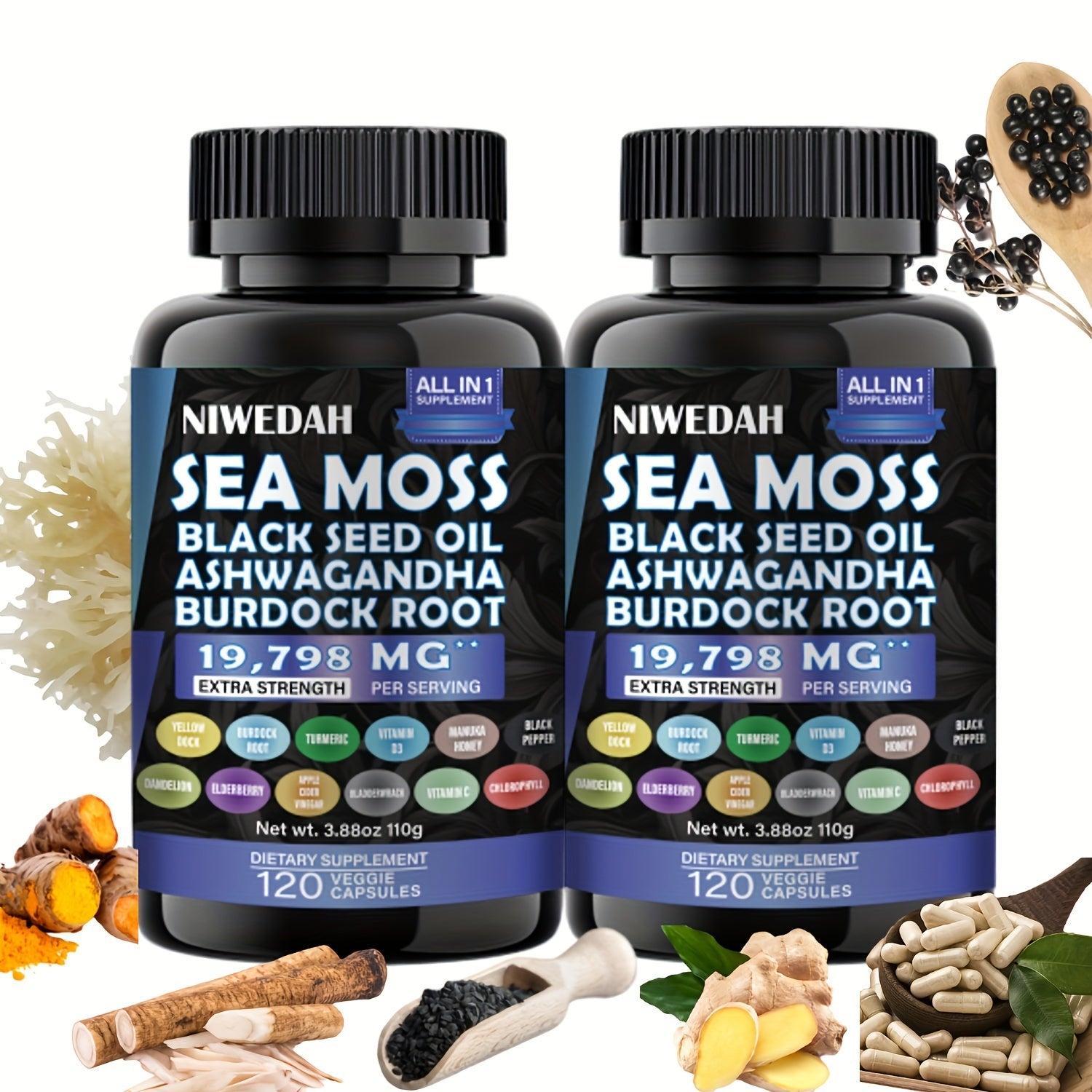 2-Pack Seaweed Bliss Capsules - Antioxidant-Rich Natural Dietary Supplement with Black Seed Oil & Ginger for Immunity, Digestion, Wellness - Premium supplements from Lizard Vigilante - Just $31.08! Shop now at Lizard Vigilante