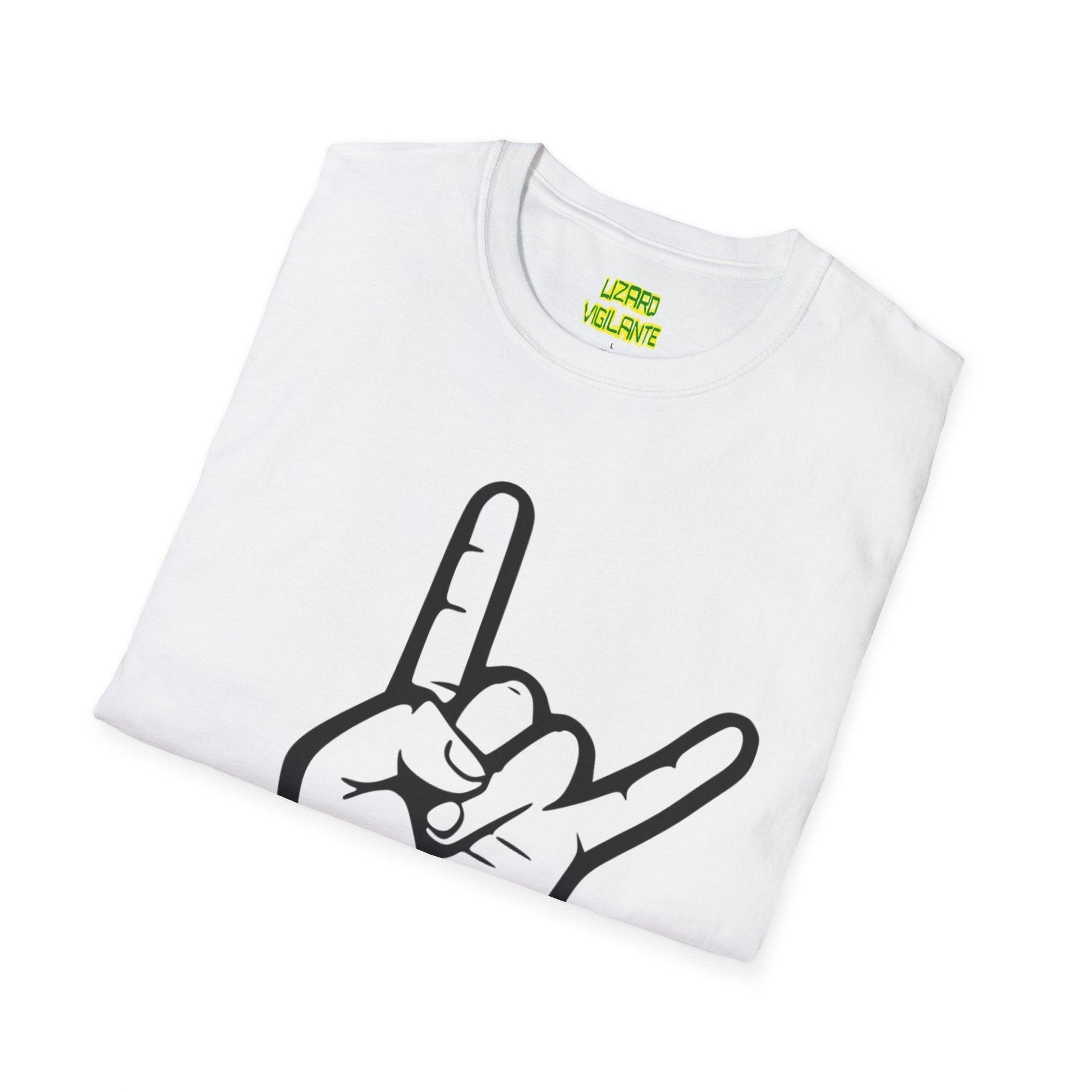 Metal Hand Gesture With Spiked Wristband Unisex Softstyle T-Shirt - Lizard Vigilante