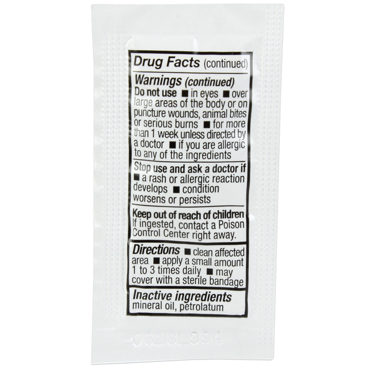 Single Antibiotic (Bacitracin) .9gm. Pouch, 144 per box